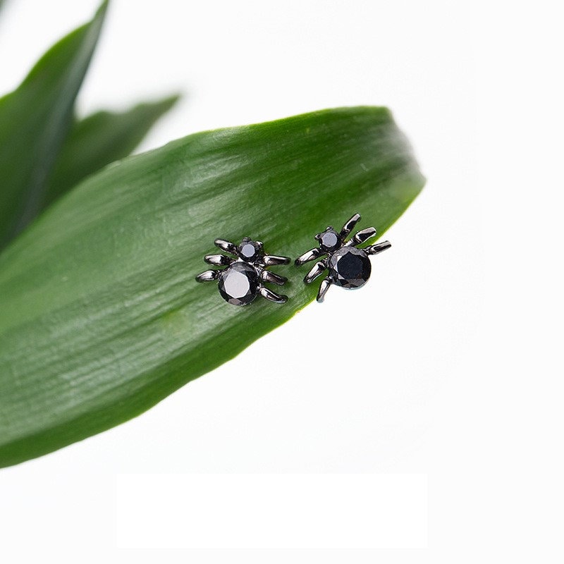 Black Spider Stud Earrings, Spider Insect Earrings, Black Gold Plated 925 Silver Spider Earring, Unique Earrings, Gift for Him/Her, GE270