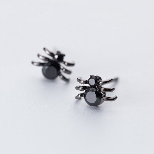 Black Spider Stud Earrings, Spider Insect Earrings, Black Gold Plated 925 Silver Spider Earring, Unique Earrings, Gift for Him/Her, GE270