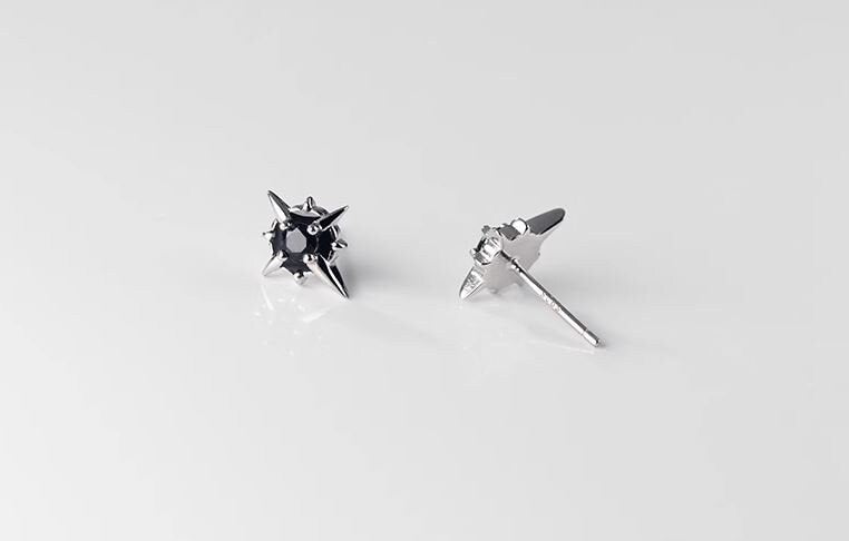 Black CZ Star Stud Earrings, 925 Silver CZ Astral Earrings, Black North Star Earrings, Minimalist Star Earrings, Gift for her/Him, GE272