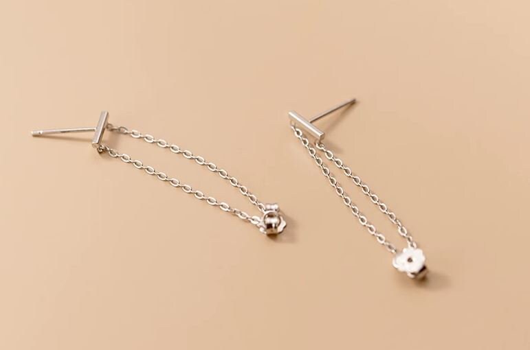 925 Silver Threader Earrings, Silver Tassel Earrings, Double Chain Threader Earrings, Chain Earring, Minimalist Earrings, Gift for her GE286