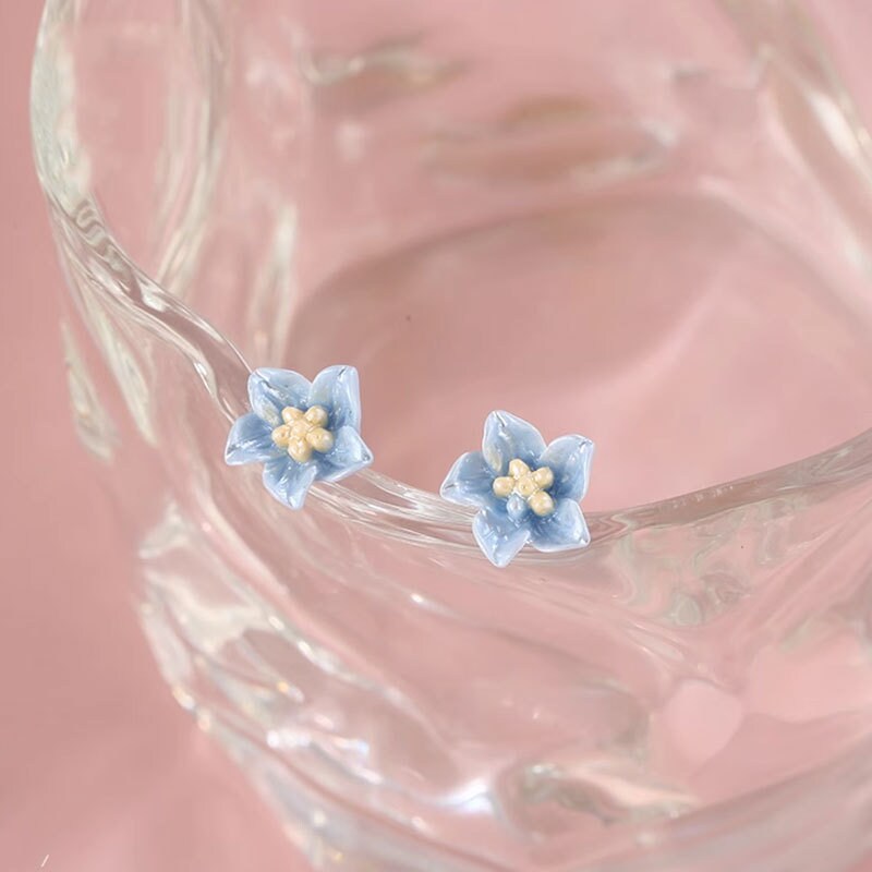 Sterling Silver Blue Flower Earrings, Blue Camellia earrings, Silver Camellia Studs, Minimalist Flower Studs, Perfect Gift for her, GE283