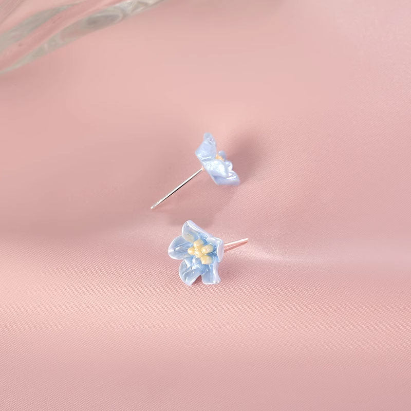 Sterling Silver Blue Flower Earrings, Blue Camellia earrings, Silver Camellia Studs, Minimalist Flower Studs, Perfect Gift for her, GE283