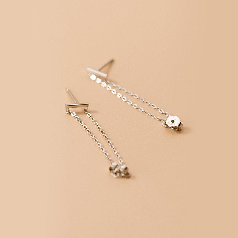 925 Silver Threader Earrings, Silver Tassel Earrings, Double Chain Threader Earrings, Chain Earring, Minimalist Earrings, Gift for her GE286
