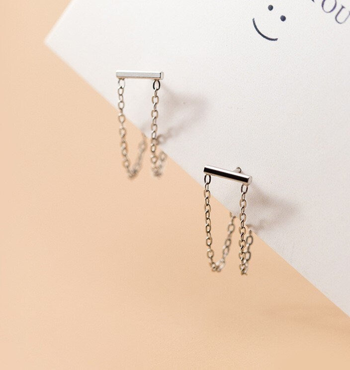 925 Silver Threader Earrings, Silver Tassel Earrings, Double Chain Threader Earrings, Chain Earring, Minimalist Earrings, Gift for her GE286