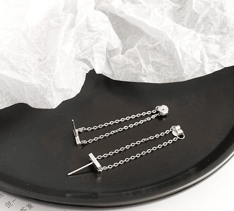 925 Silver Threader Earrings, Silver Tassel Earrings, Double Chain Threader Earrings, Chain Earring, Minimalist Earrings, Gift for her GE286