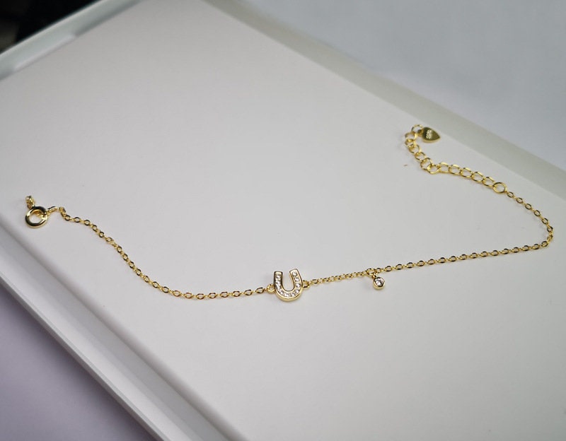 Dainty CZ Horseshoe Bracelet with litter CZ, Gold Vermeil CZ Horseshoe Bracelet, Minimalist U-shaped Bracelet, Perfect Gift for Her, GB09