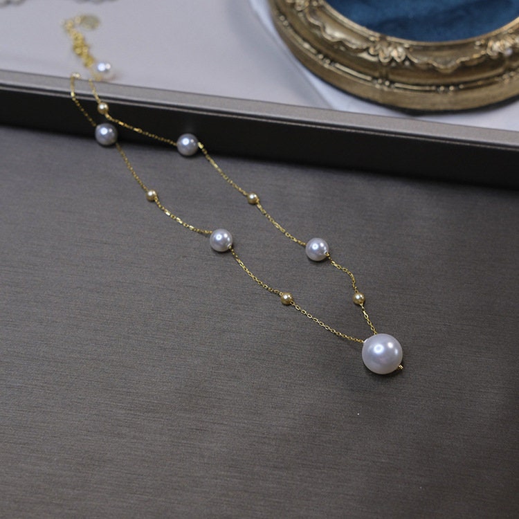 14k Gold Vermeil Pearl Necklace, Dainty Pearl Necklace, Gold Pearl Choker, Wedding Necklace, Bridal/Bridesmaid Gifts, Gift for her, GN93