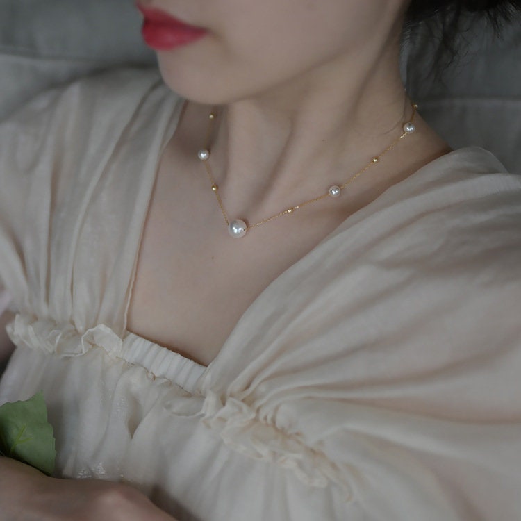 14k Gold Vermeil Pearl Necklace, Dainty Pearl Necklace, Gold Pearl Choker, Wedding Necklace, Bridal/Bridesmaid Gifts, Gift for her, GN93