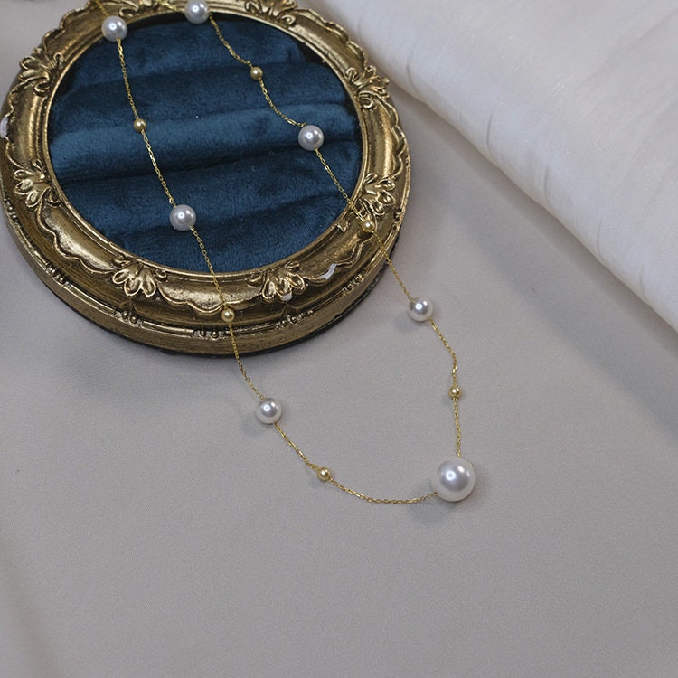 14k Gold Vermeil Pearl Necklace, Dainty Pearl Necklace, Gold Pearl Choker, Wedding Necklace, Bridal/Bridesmaid Gifts, Gift for her, GN93