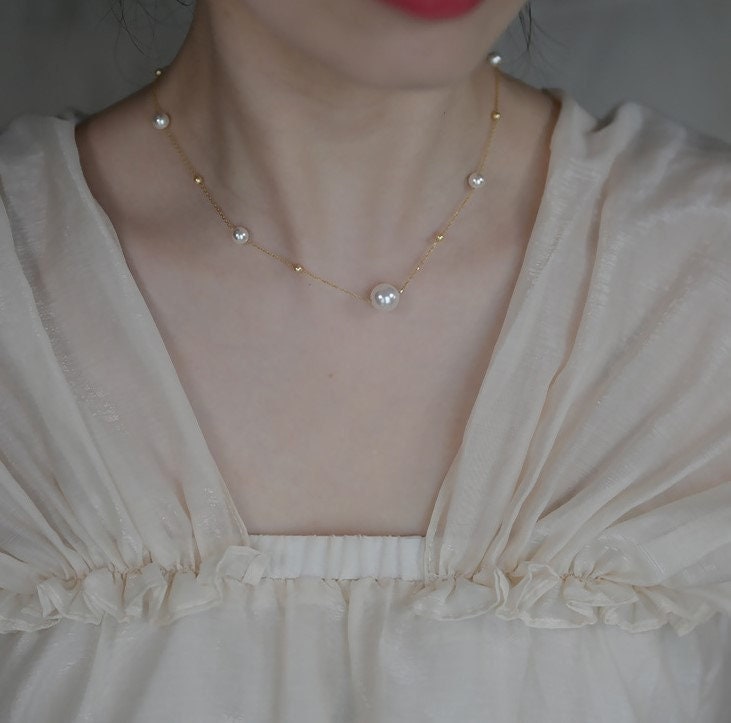 Pearl choker necklace gold​ | Gold pearl choker necklace​