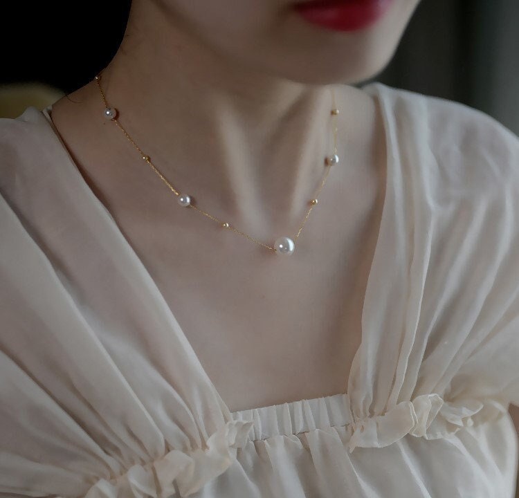 Pearl choker necklace gold​ | Gold pearl choker necklace​