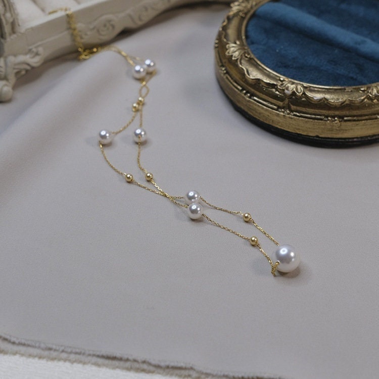 Pearl choker necklace gold​ | Gold pearl choker necklace​