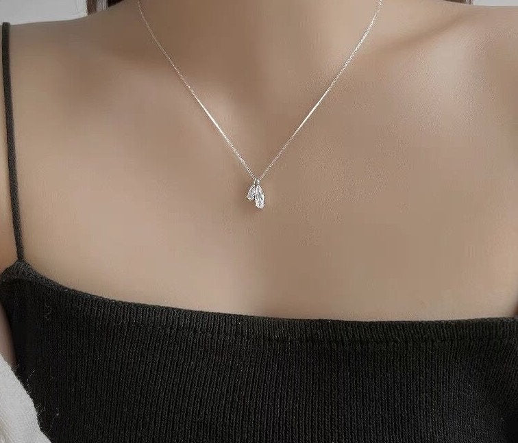 S925 Silver Waterdrop Necklace, Dainty Duo Waterdrop Necklace, Silver Teardrop Pendant, Droplet Necklace, Mom Daughter Necklace, Gift, GN89