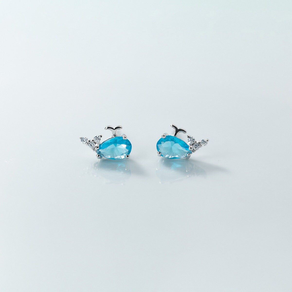 925 Silver Blue Whale Stud Earrings, Blue CZ Whale Earrings, Tiny Whale Studs, helix Earrings, Gift for her, GE298