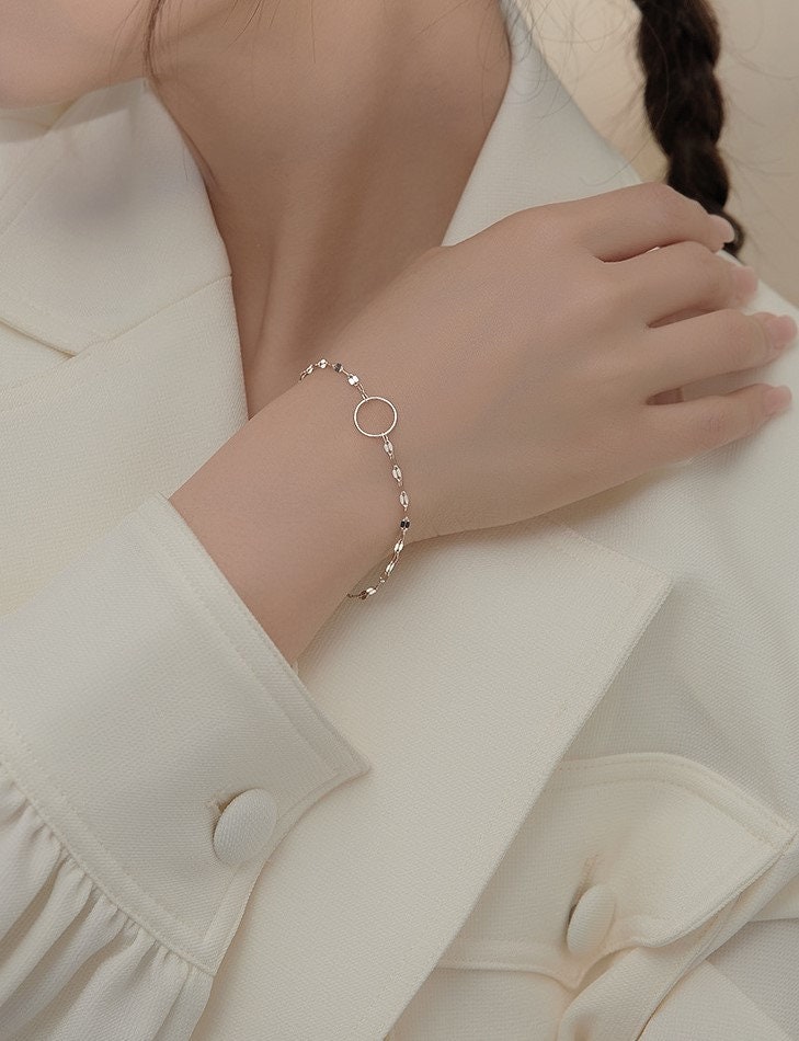 925 Silver Circle Bracelet, Circle Sparkly Chain Bracelet, Mirror Chain Bracelet, Geometry Bracelet, Minimalist Bracelet, Gift for Her, GB13