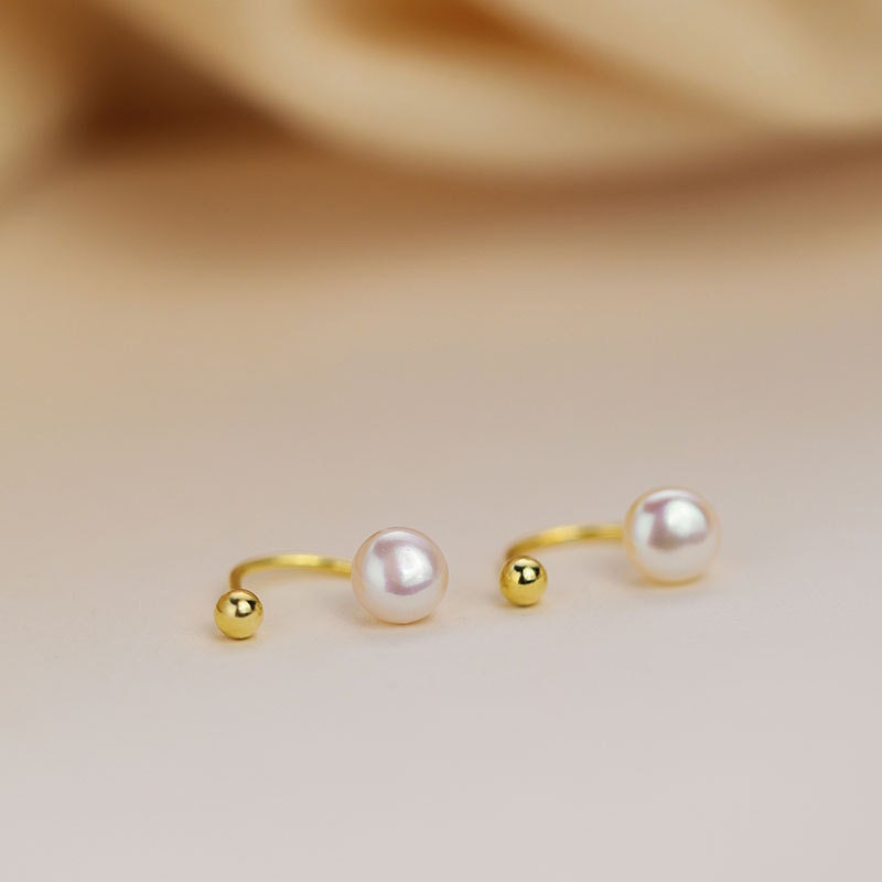 20G Gold Fresh Water Pearl Screw Back Earrings, Tiny Pearl Earrings, Helix Earring, Minimalist Silver Pearl Earring, Gift for her, GE291