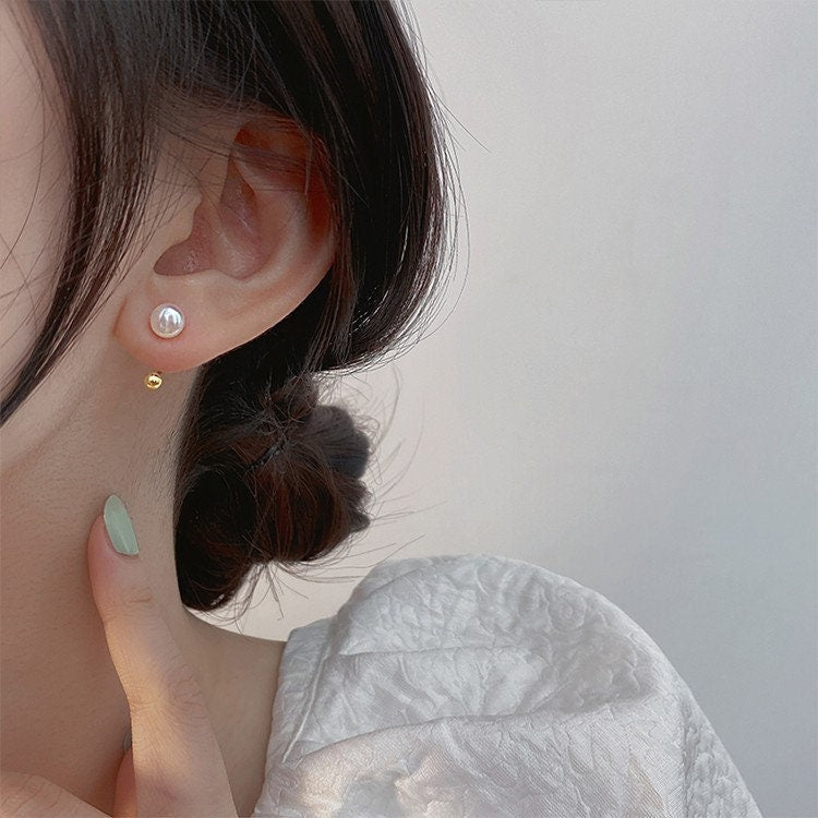 20G Gold Fresh Water Pearl Screw Back Earrings, Tiny Pearl Earrings, Helix Earring, Minimalist Silver Pearl Earring, Gift for her, GE291