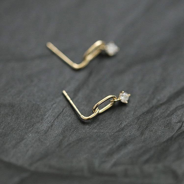 Gold CZ Rectangle Earrings, Small Rectangle CZ Drop Earring, CZ Drop Earrings, Minimalist Geometry Earrings, Gift for her, GE302