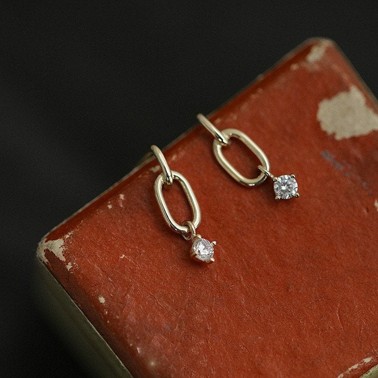 Gold CZ Rectangle Earrings, Small Rectangle CZ Drop Earring, CZ Drop Earrings, Minimalist Geometry Earrings, Gift for her, GE302