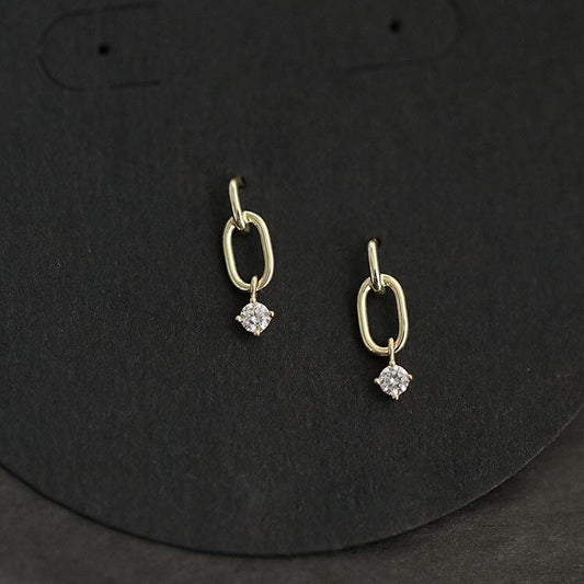 Gold CZ Rectangle Earrings, Small Rectangle CZ Drop Earring, CZ Drop Earrings, Minimalist Geometry Earrings, Gift for her, GE302
