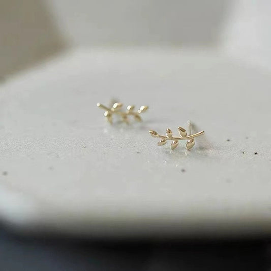 9k Solid Gold Leaf Earrings, 9k Gold Branch Earrings, Solid Gold Minimalist Leaves Earring, Timeless dainty solid gold earring, Gift for her