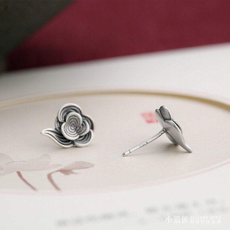 Sterling Silver Cloud Stud Earrings, Thai Silver Cloud Earrings, Lucky Cloud Earrings, Minimalist Earring, Gift for her, GE294