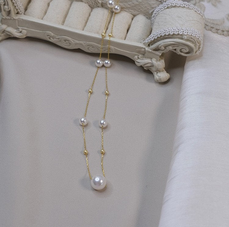 14k Gold Vermeil Pearl Necklace, Dainty Pearl Necklace, Gold Pearl Choker, Wedding Necklace, Bridal/Bridesmaid Gifts, Gift for her, GN93