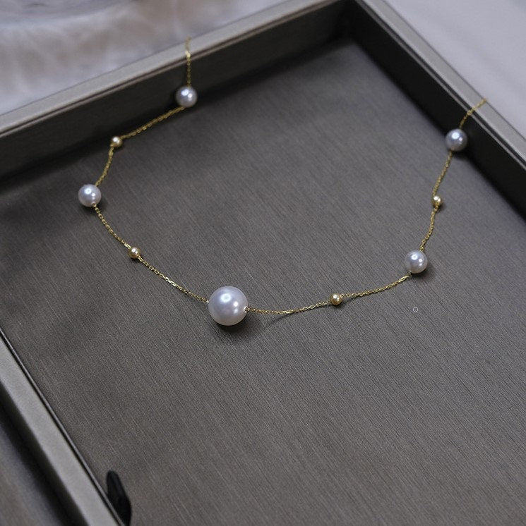 14k Gold Vermeil Pearl Necklace, Dainty Pearl Necklace, Gold Pearl Choker, Wedding Necklace, Bridal/Bridesmaid Gifts, Gift for her, GN93