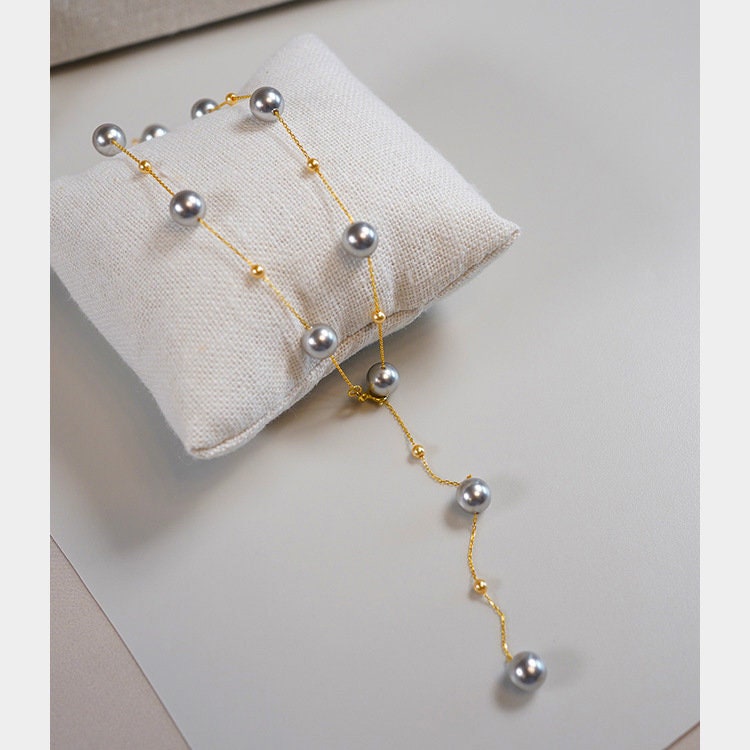 14k Gold Vermeil Grey Pearl Necklace, Dainty Pearl Necklace, Gray Pearl Choker, Wedding Necklace, Bridal/Bridesmaid Gift, Gift for her GN94