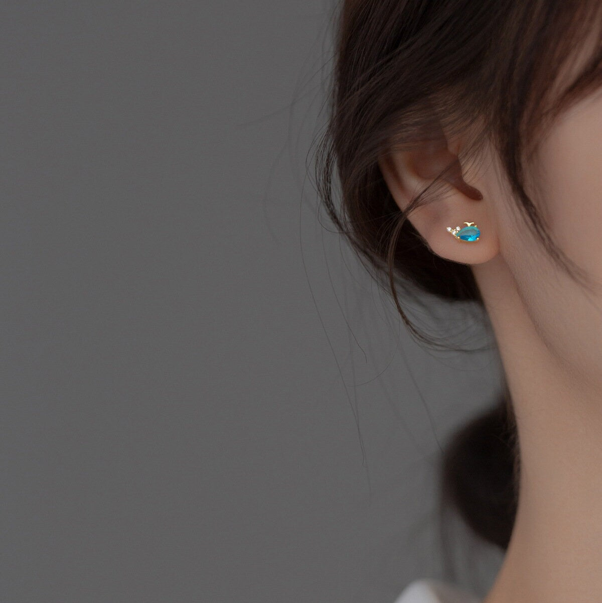 925 Silver Blue Whale Stud Earrings, Blue CZ Whale Earrings, Tiny Whale Studs, helix Earrings, Gift for her, GE298