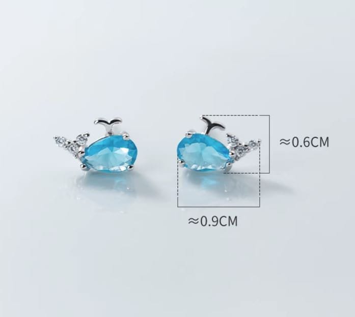 925 Silver Blue Whale Stud Earrings, Blue CZ Whale Earrings, Tiny Whale Studs, helix Earrings, Gift for her, GE298