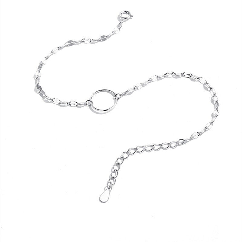 925 Silver Circle Bracelet, Circle Sparkly Chain Bracelet, Mirror Chain Bracelet, Geometry Bracelet, Minimalist Bracelet, Gift for Her, GB13