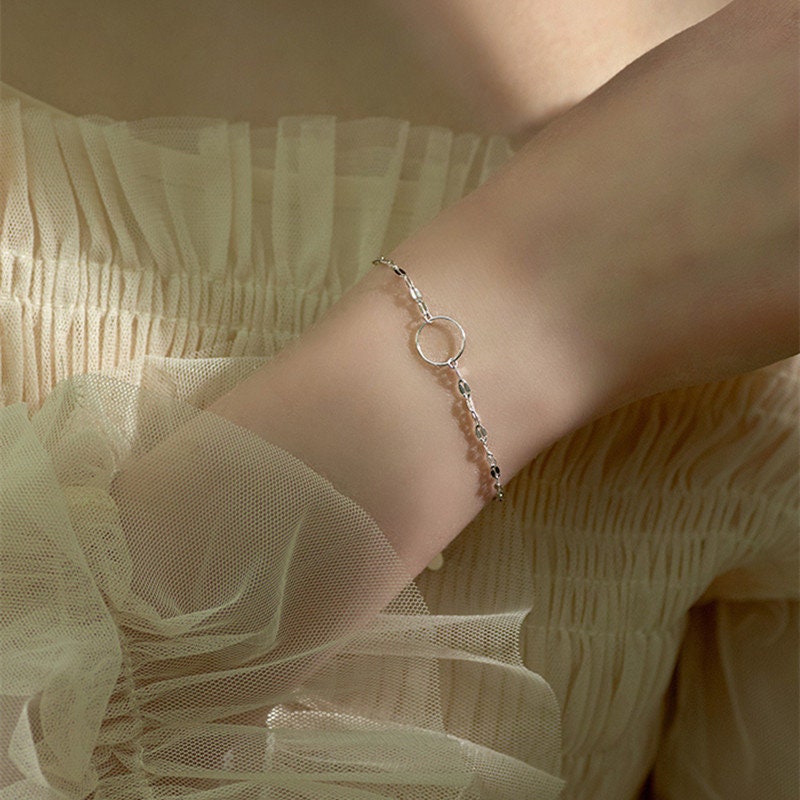 925 Silver Circle Bracelet, Circle Sparkly Chain Bracelet, Mirror Chain Bracelet, Geometry Bracelet, Minimalist Bracelet, Gift for Her, GB13