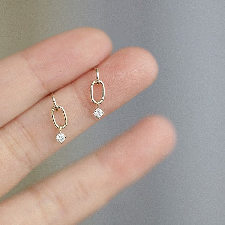 Gold CZ Rectangle Earrings, Small Rectangle CZ Drop Earring, CZ Drop Earrings, Minimalist Geometry Earrings, Gift for her, GE302