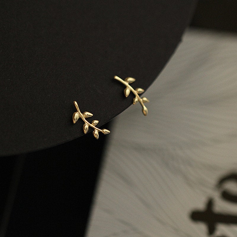 9k Solid Gold Leaf Earrings, 9k Gold Branch Earrings, Solid Gold Minimalist Leaves Earring, Timeless dainty solid gold earring, Gift for her
