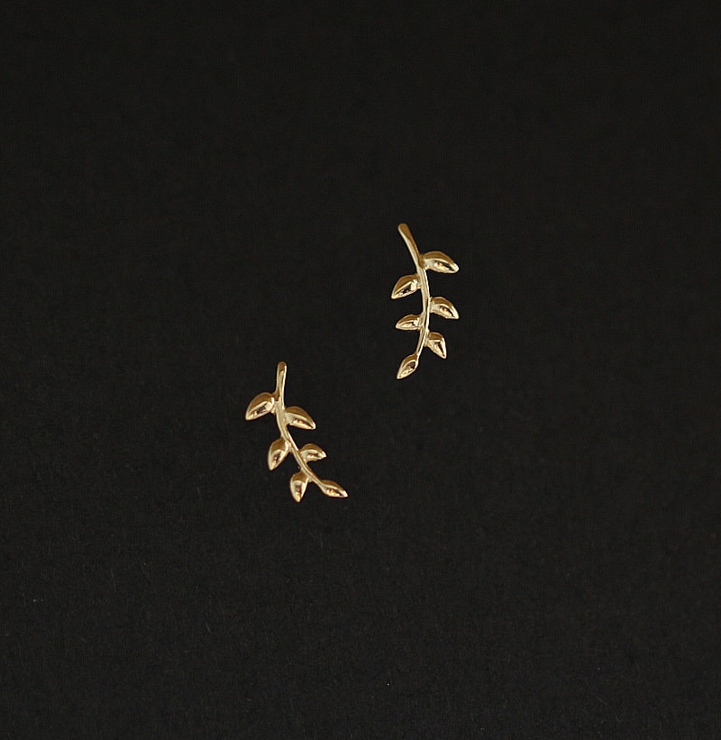 9k Solid Gold Leaf Earrings, 9k Gold Branch Earrings, Solid Gold Minimalist Leaves Earring, Timeless dainty solid gold earring, Gift for her