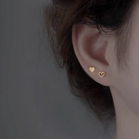 Gold Mismatched Heart CZ Earrings, Tiny Asymmetrical Heart Studs, Gold Heart Earring, Classic Earrings, Helix Earrngs, Gift for Her, GE33